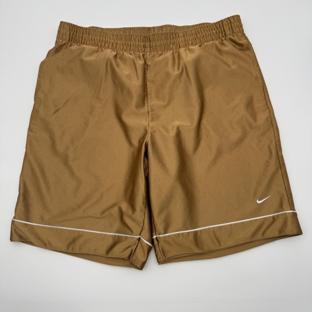 Vintage Nike Mens Basketball Shorts Gold Bronze Waffle Mesh Swoosh Large